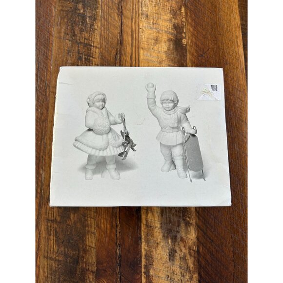 Department 56 Winter Silhouette Shiny Skates & Sled Porcelain Figurine Set Of 2 - Picture 2 of 10